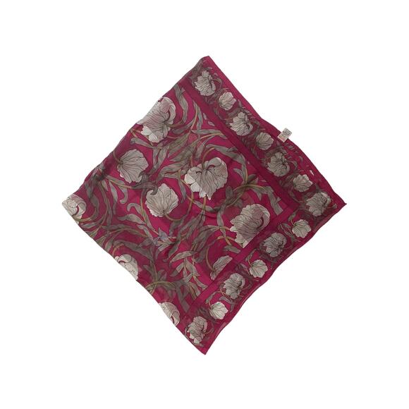 1990s Hiroko for Dozo Pink & White Semi Sheer Silk  Square Floral Motif Scarf - Picture 2 of 7